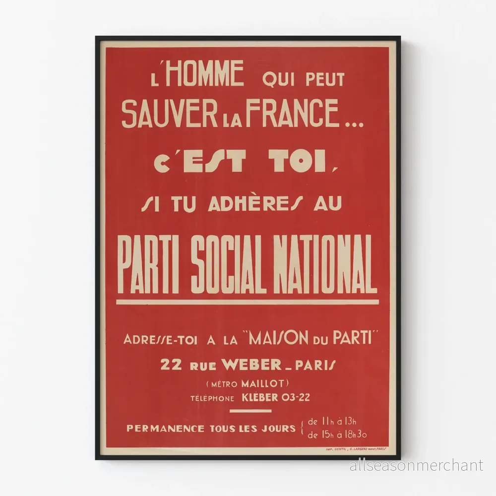 Vintage politisk affisch för Nationella sociala partiet i Frankrike