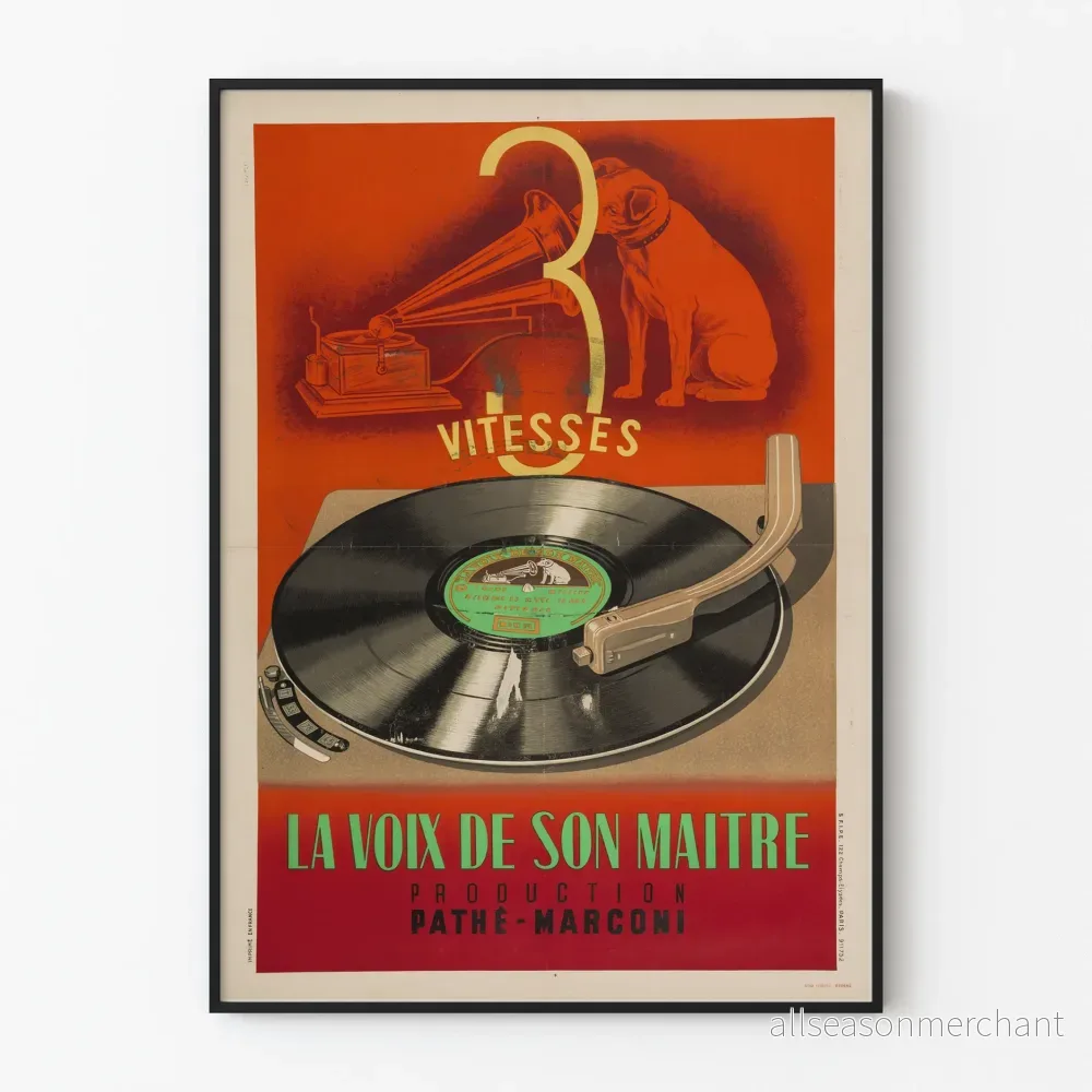 Vintageposter La Voix de Son Maître 3 Vändningar