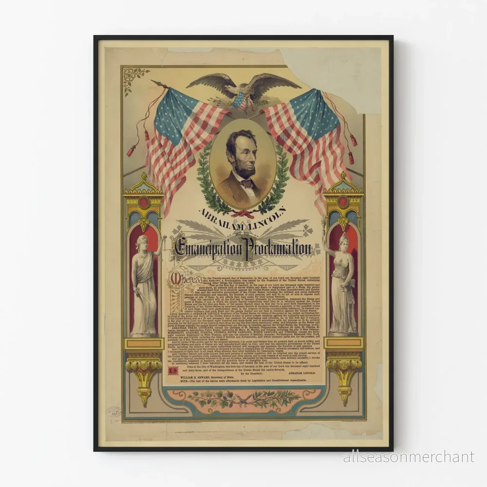 Historisk poster av Abraham Lincoln och proklamationen om frigivning