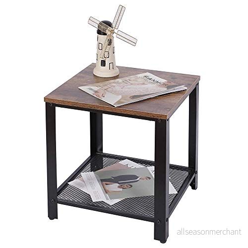 BAKAJI Soffbord Soffa Vardagsbord Torg Design Modern Industriell Metallstruktur med nedre hyllan Trä Bänkskiva Mörk MDF Storlek 40 x 45 cm 8057711884452