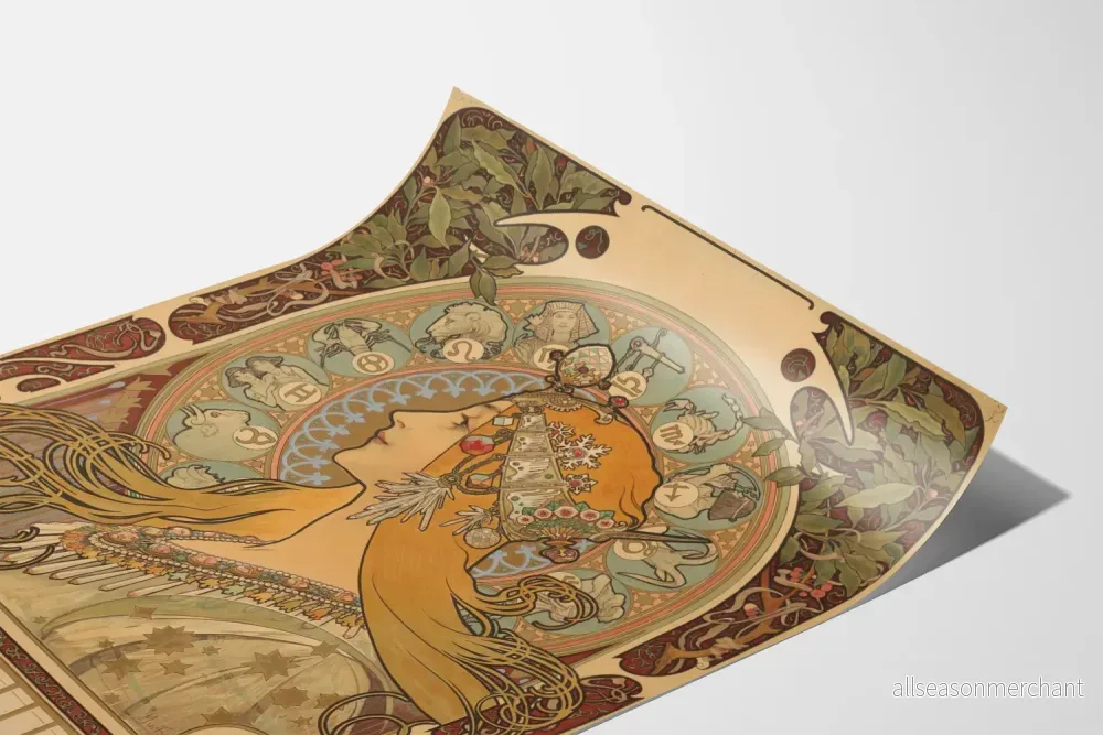 Dekorativ poster Art Nouveau kvinna och astrologiska tecken - Bild 3