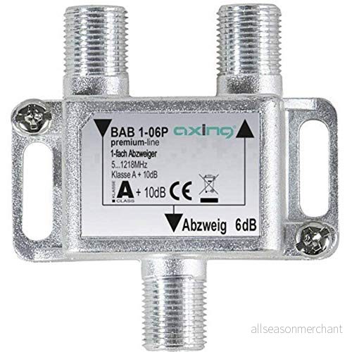 Axing BAB 1 06P delad sektion 6dB kabel TV CATV multimedia DVB T2 klass A+, 10 dB, 5 1218 MHz metall 7611682005646
