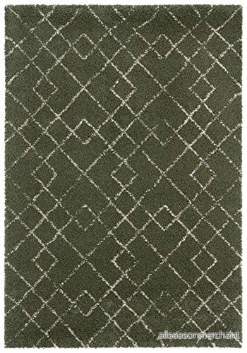 Mint Rugs hög flor matta bågskytt mjukt fluffigt geometriskt mönster (200 x 290 cm, 100% polypropylen, golvvärme lämplig robust), olivgrön kräm, 200 cm 4260659064679