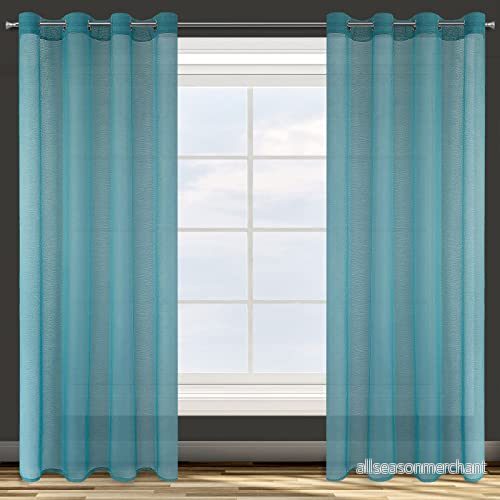 Eurofirany slät transparent 8 öljetter mjuka gardiner moderna enkla sovrum barnrum vardagsrum, turkos, 140 x 250 cm 5900811946304