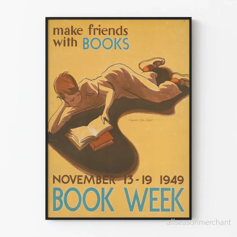 Vintageposter 'Bli Vän med Böcker' - Litterär Väggdekoration