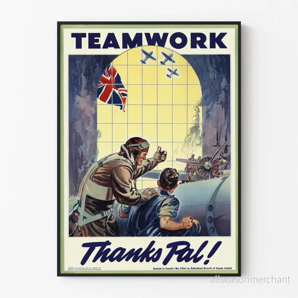 Vintageposter TEAMWORK Thanks Pal - Retro flygdekoration för väggar