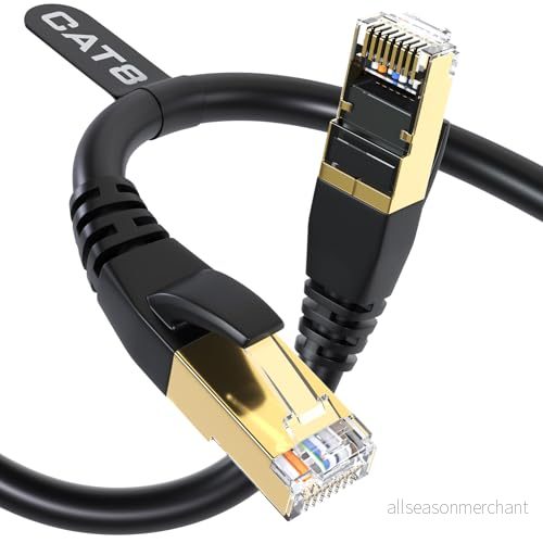 Cat 8 Ethernet kabel, utomhus och inomhus, 3M tung plikt hög hastighet 26 AWG LAN nätverkskabel 40 Gbps, 2000 Mhz med förgylld RJ45 kontakt, väderbeständig S/FTP UV resistent för router 741416155945