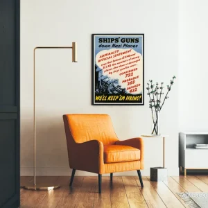 Vintage militär engelsk poster - Fartygs kanoner mot nazistflygplan - Bild 2