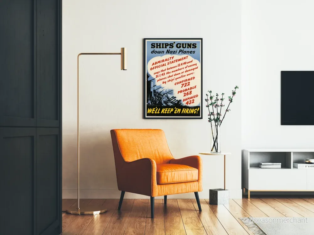 Vintage militär engelsk poster - Fartygs kanoner mot nazistflygplan - Bild 2