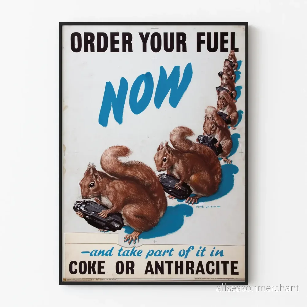 Vintageposter med ekorrar och kol som väggdekoration