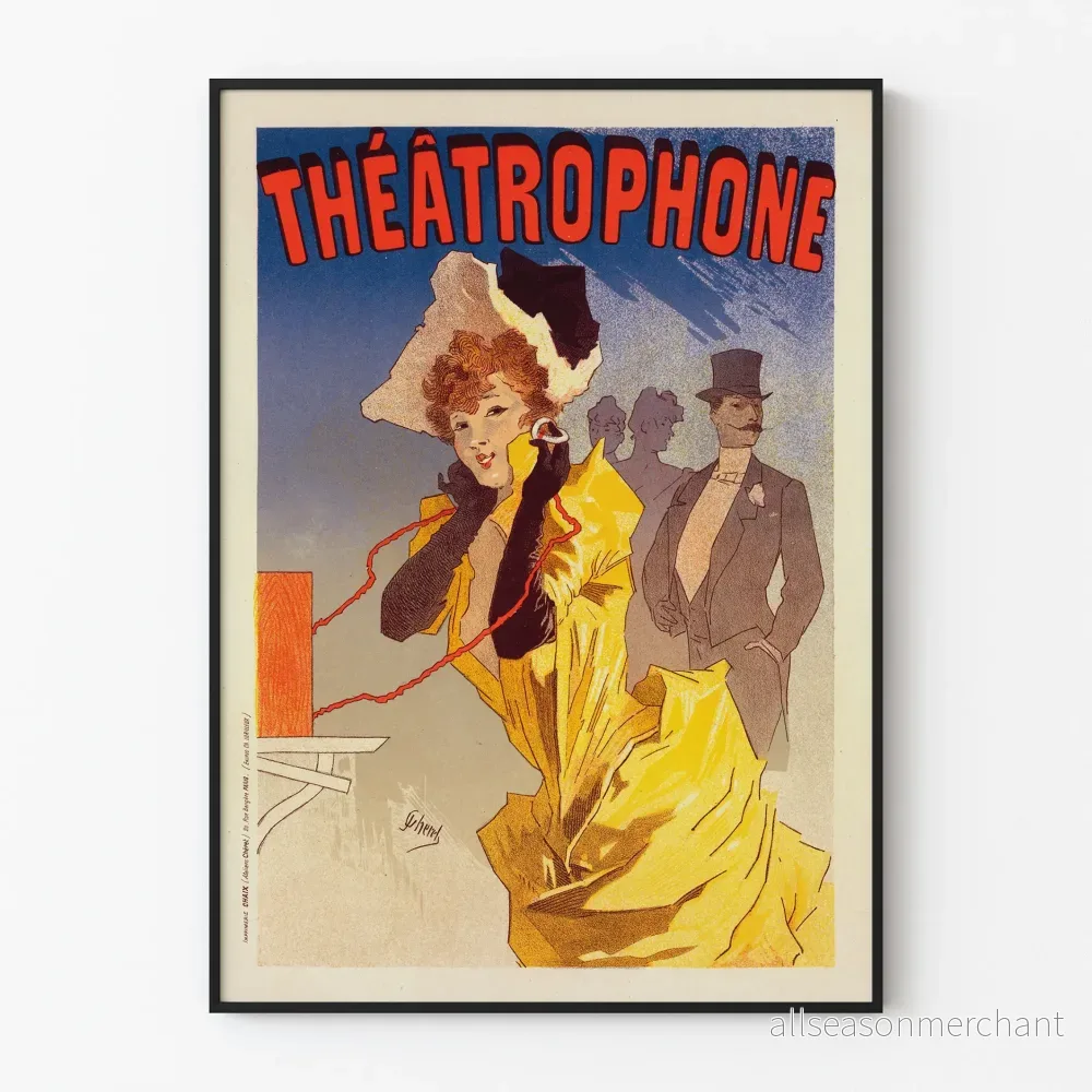 Vintageaffisch för teatertelefon i jugendstil för elegant väggdekoration