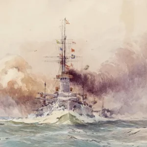 Målning av slagskeppet Impérial VIRIBUS UNITIS i full fart, eskorterad av flottan - August von Ramberg - Bild 2