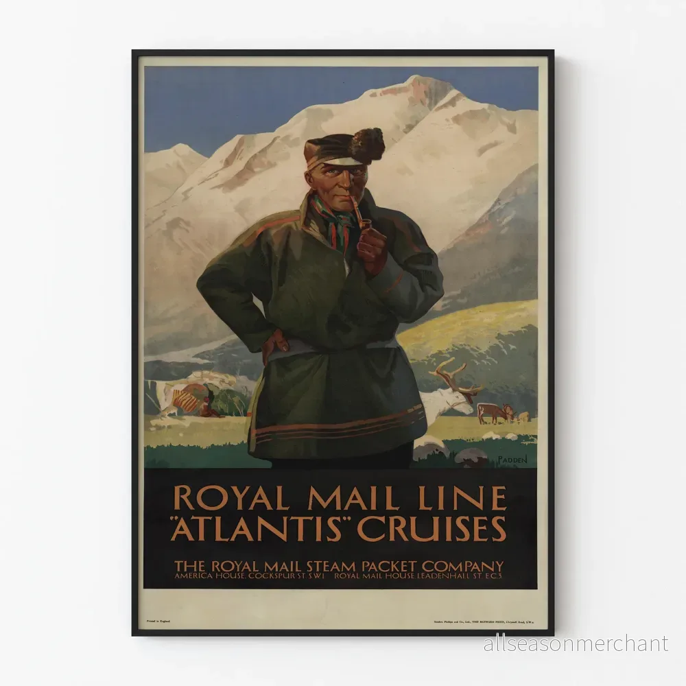 Vintage Royal Mail Line Atlantis Cruises poster för väggdekoration