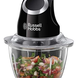 Russell Hobbs elektrisk minihackare, 500ml glasskål, löstagbar 2 bladig kniv i rostfritt stål, förvaringslock medföljer, diskmaskinssäkra delar, 200W, Matte Black 24662 56 5038061109610