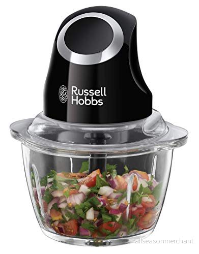 Russell Hobbs elektrisk minihackare, 500ml glasskål, löstagbar 2 bladig kniv i rostfritt stål, förvaringslock medföljer, diskmaskinssäkra delar, 200W, Matte Black 24662 56 5038061109610