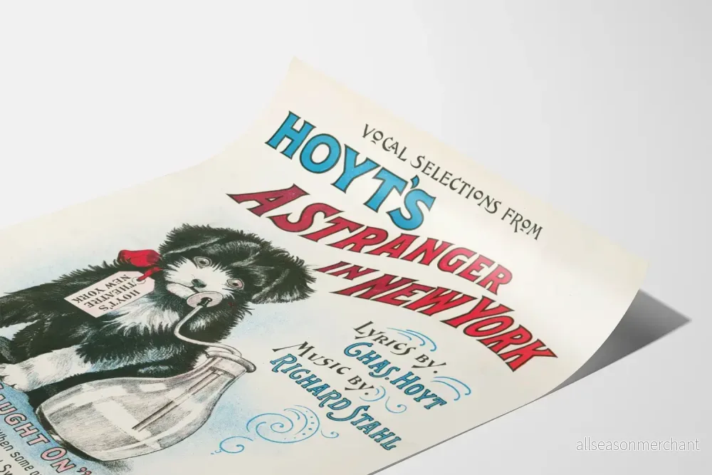 Vintageposter A Stranger in New York med svartvit valp