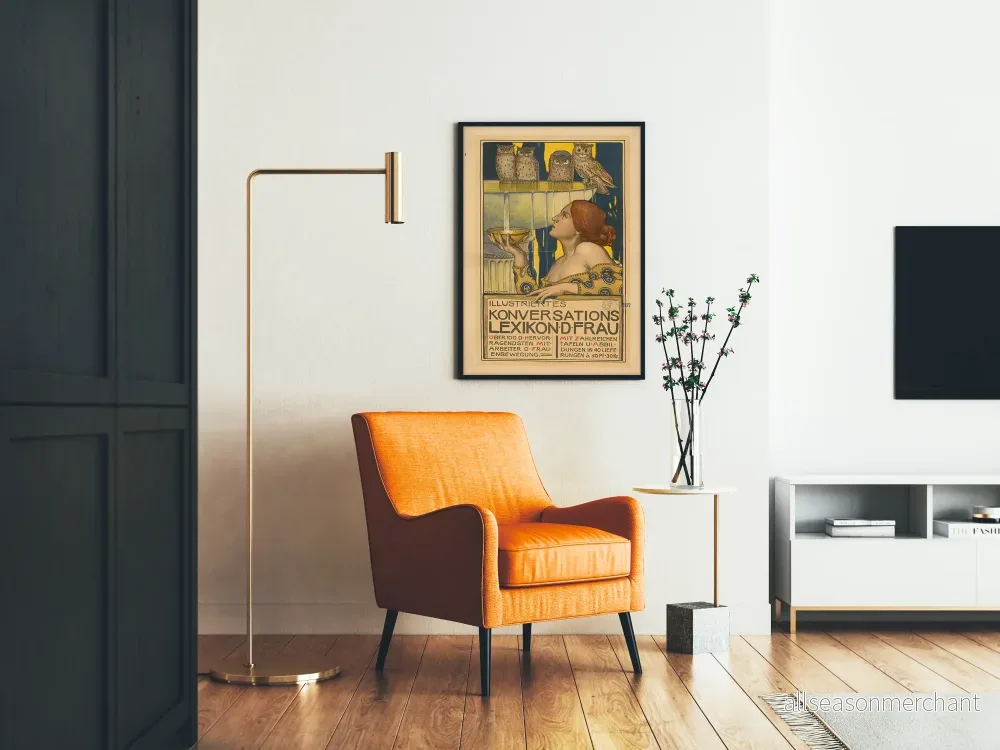 Klassisk vintageposter med kvinna och ugglor för väggdekoration - Bild 2