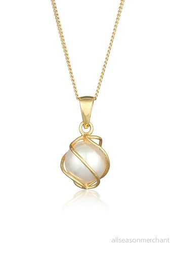 Elli PREMIUM halsband dam med hänge spiral syntetisk Pärla i 375 gult guld 45 cm lång, 45cm, fasettad slipning, 4050878500443