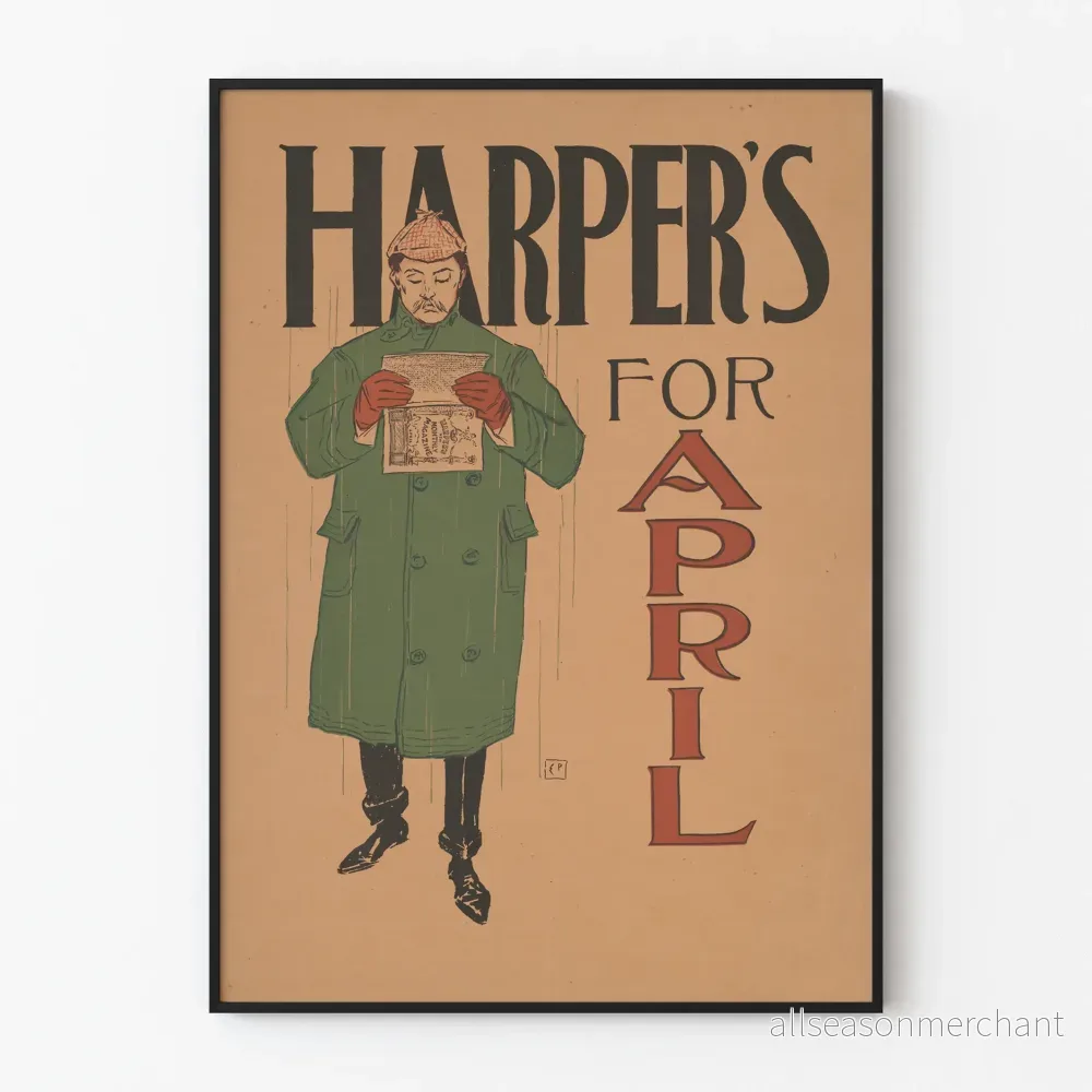 Vintageposter Harper's för april retro väggdekoration
