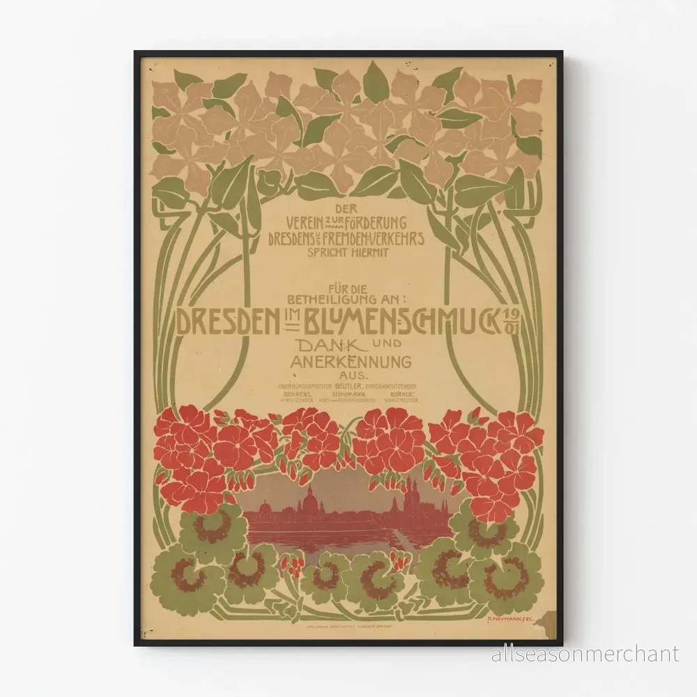 Vintage inredningsposter Dresden och blomsterdekoration 1901