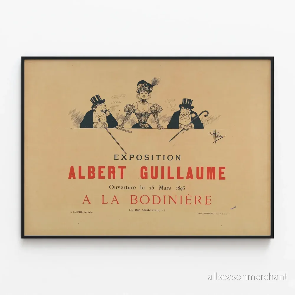 Vintageaffisch utställning Albert Guillaume 1896 vid Bodinière