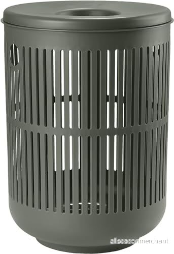 Zone Denmark Ume tvättkorg med lock, tvättsamlare, tvättlåda, diameter 40 cm, höjd 54 olivgrön (grön) 5722000265306