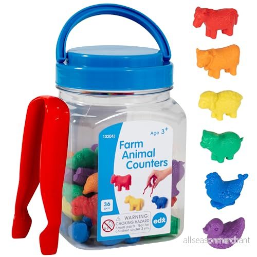 edxeducation - 13204 Farm djurräknare miniburk set med 36 lära sig nedräkning, färger, sortering och sekvensering math manipulativ för barn 4713057202995