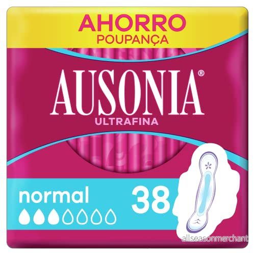 Ausonia Ultra Tunn Normal Kompressor med Vingar, 38 stycken, för lätt, normalt flöde och skydd av linjalen under dagen, upp till 8 timmars 4015400756934