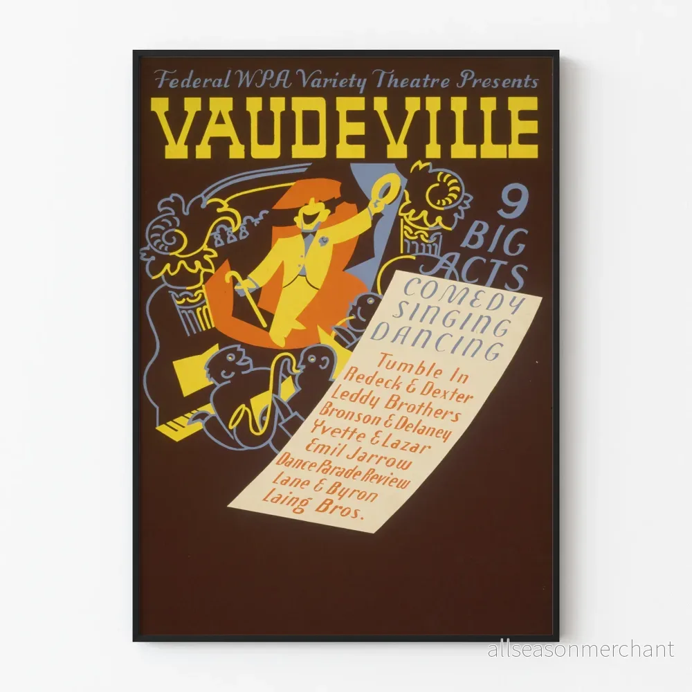 Vintage teateraffisch för vaudeville 9 stora nummer - Väggdekoration