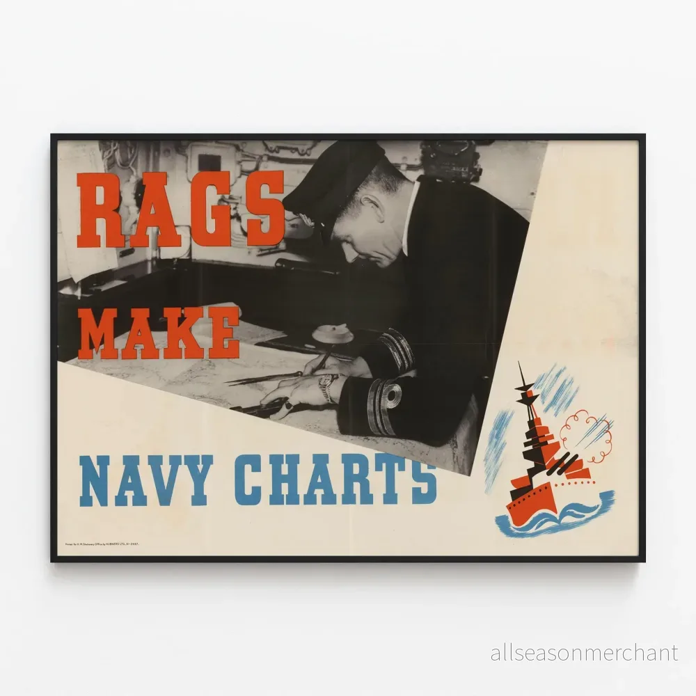 Vintageaffisch Rags Make Navy Charts – Marint Väggdekoration