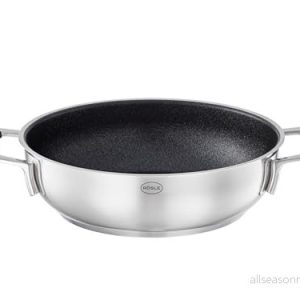 RÖSLE SILENCE PRO Serveringspanna, stekpanna med reptålig premium non stick beläggning ProResist, silikonhandtag, 24 cm, 18/10 rostfritt stål, induktionssäker, diskmaskinssäker, silverfärger/svart 4004293919762