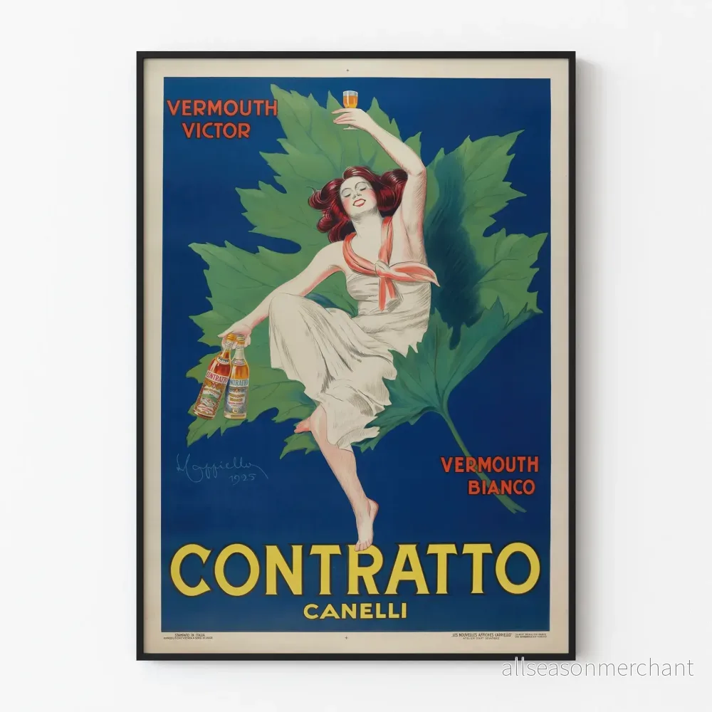 Vintageposter för Vermouth Contratto Canelli för väggdekoration