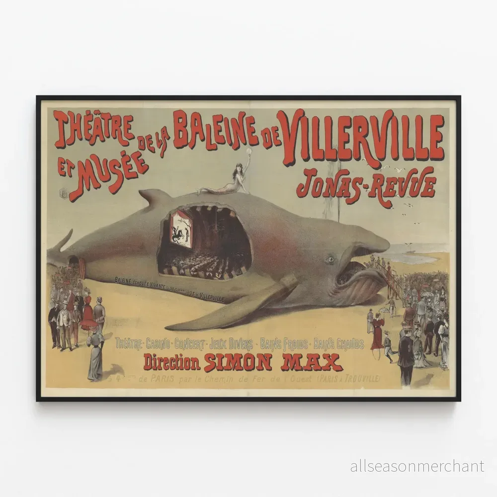Vintageaffisch för Villervilles teater och museet för valar