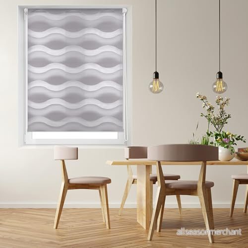 Blindecor Luna Dubbelskiktad vågrullgardin, nattdag, Plata, 47 x 150 cm (L H) tygstorlek 44 145 vågig rullgardin utan borrning 8434363412804