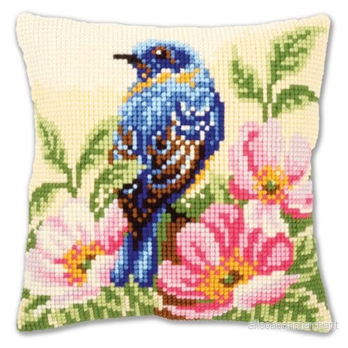 Vervaco fågel på vild ros korskudde/stickkudde förtryckt, bomull, flerfärgad, 40 x 0,3 cm 5413480404995