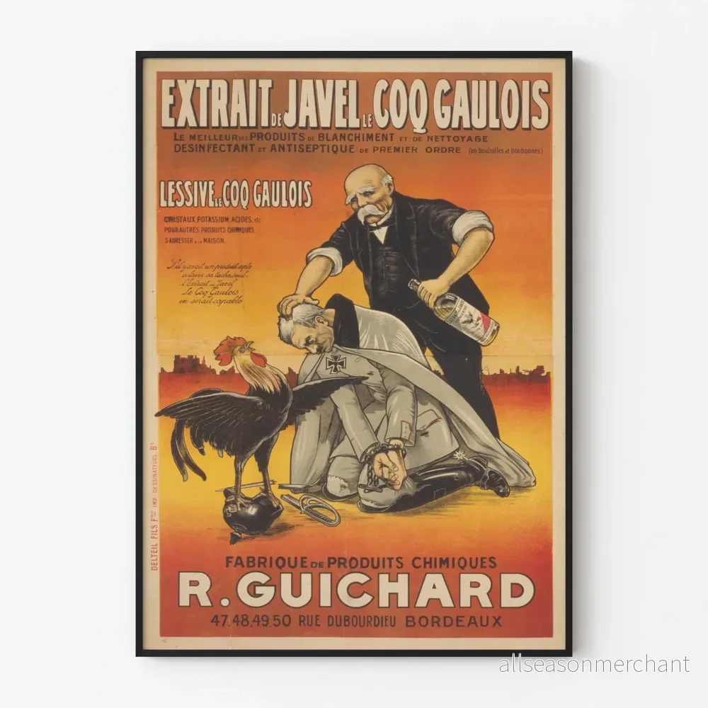 Vintageposter Extrait de Javel Le Coq Gaulois - Kemisk reklam R. Guichard Bordeaux