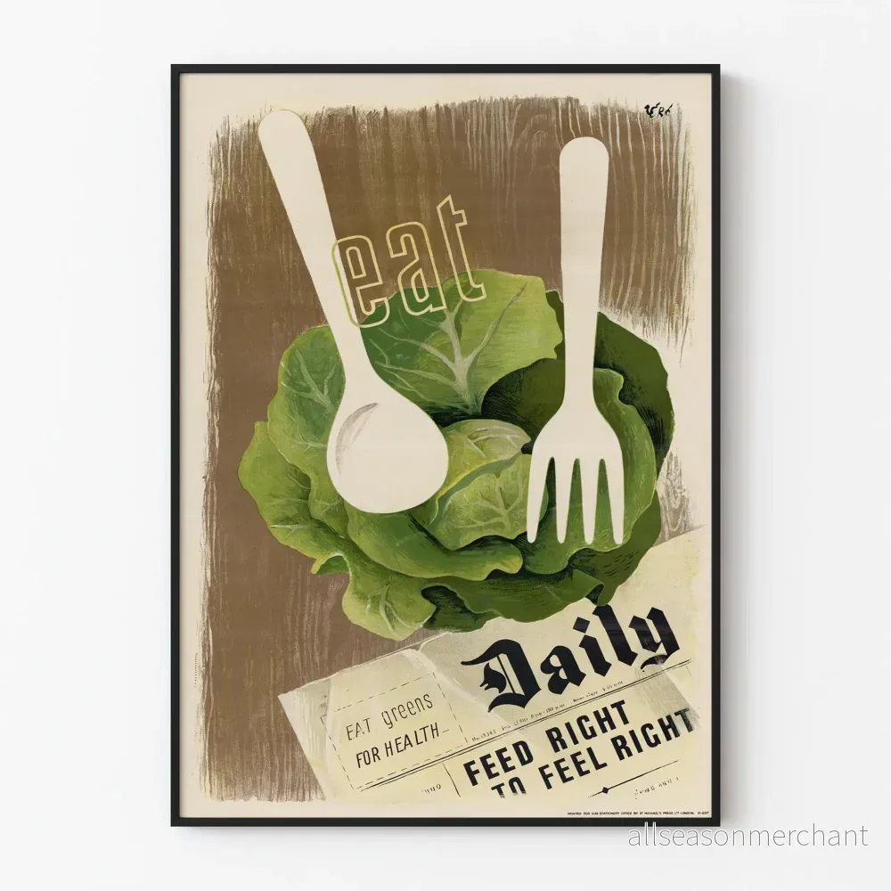 Vintageposter Eat Greens för hälsosam väggdekoration