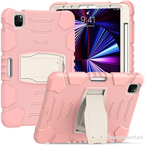 Fodral för iPad Pro 12,9 tum 2021/2020/2018 (5/4/3 generationen) med pennhållare, robust, stöttåligt skyddsfodral dolt fäste, rosa 7657136166761