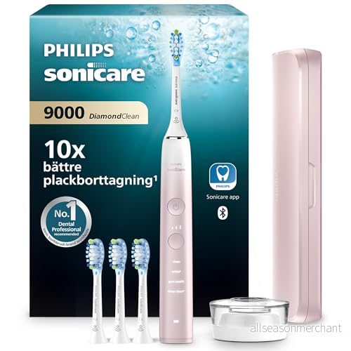 Philips Sonicare DiamondClean 9000 elektrisk tandborste, specialutgåva, sonisk tandborste med app, trycksensor, 4 borstlägen, 3 intensitetsnivåer, laddningsställ, rosa, modell HX9911/79 8720689000949