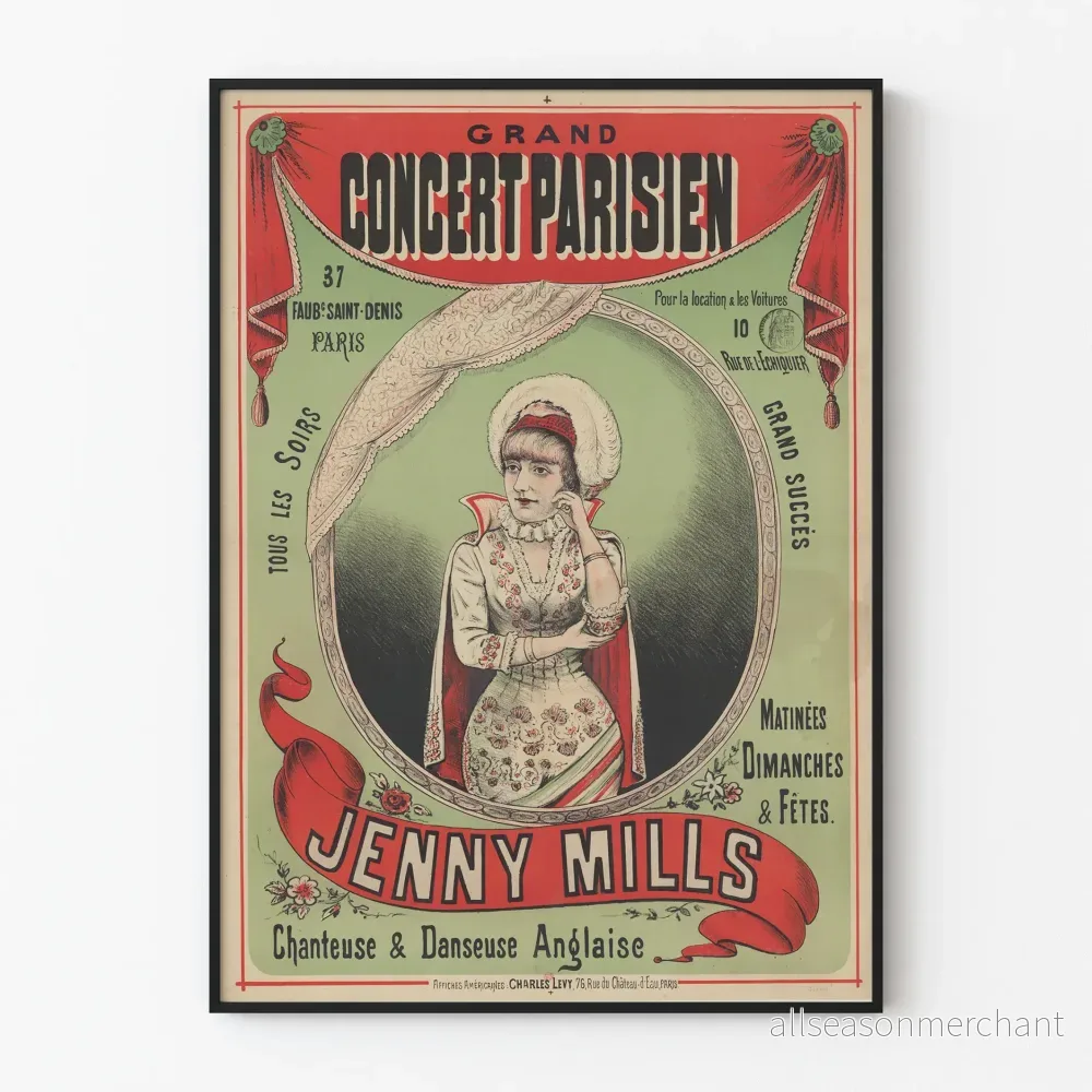 Vintageposter av stor Parisisk konsert Jenny Mills