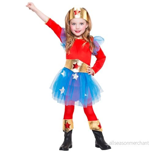 Boland Superhjältedräkt för barn, flickor, 6 delar temafester, halloween eller karneval, Miss America 8712026824127