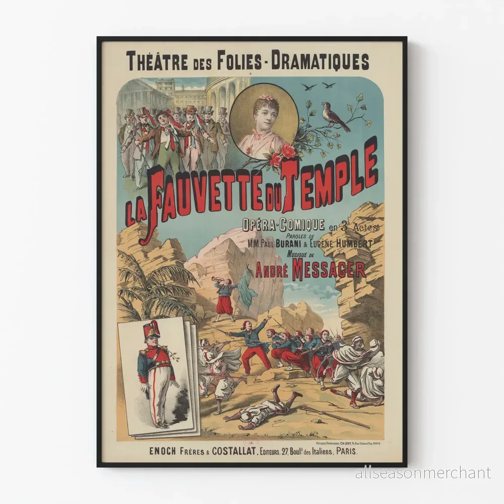 Vintageposter La Fauvette du Temple Teatern för Folies-Dramatiques