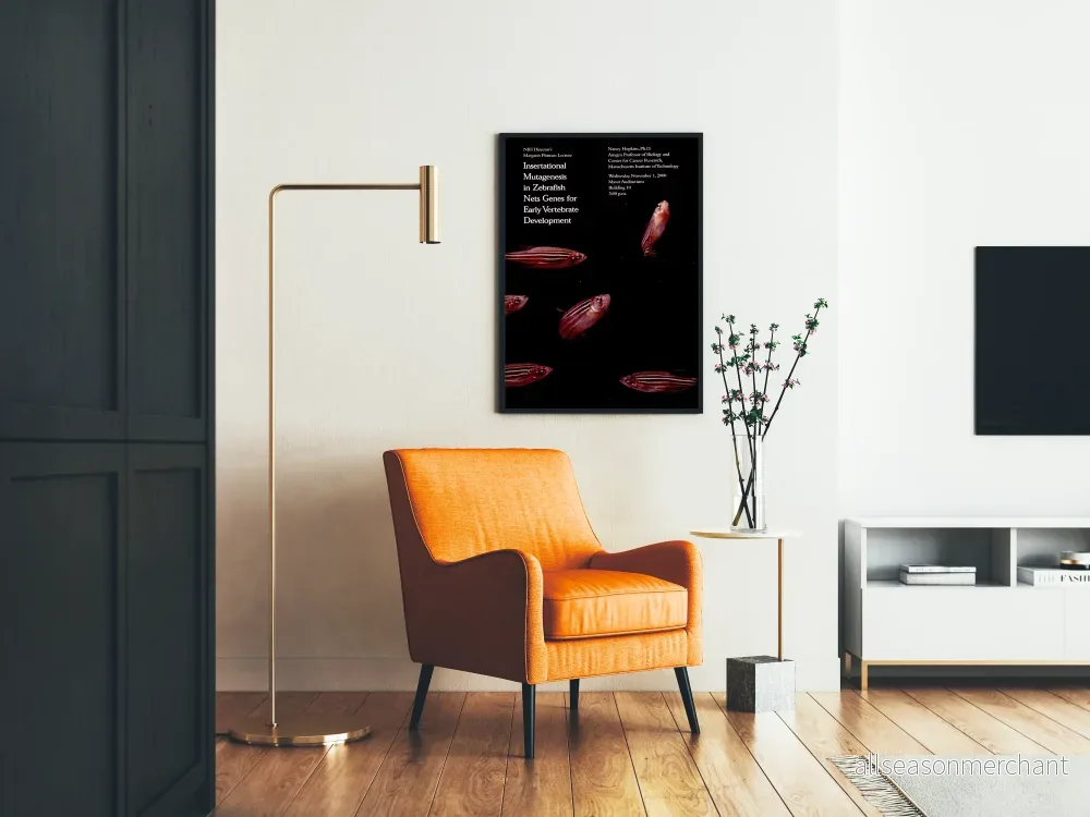 Vetenskaplig dekorativ poster med zebrafiskar och text om mutagenes - Bild 2