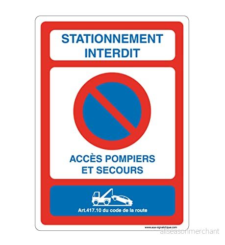 AUA SIGNALETIQUE skyltskylt med rundade hörn parkering förbjuden brandmän och räddning 350 x 490 mm, aluminiumdibond 3 mm 3666180403689
