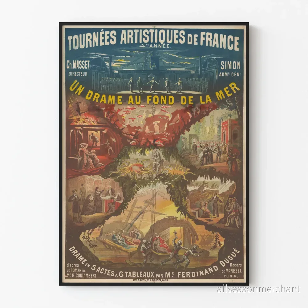 Vintageposter En tragedi i havets botten - konstnärlig väggdekoration