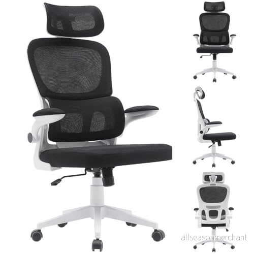 BAKAJI Ergonomisk kontorsstol i tyg med ländryggsstöd och nackstöd, svängbar skrivbordsstol, höjd justerbar svettskydd som andas (svart) 8054143039153