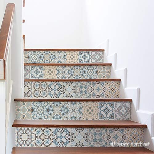 6 självhäftande dekaler trappplattor klistermärken kontrmarche cementplattor kakel azulejos 15 x 105 cm ränder 5415231030552