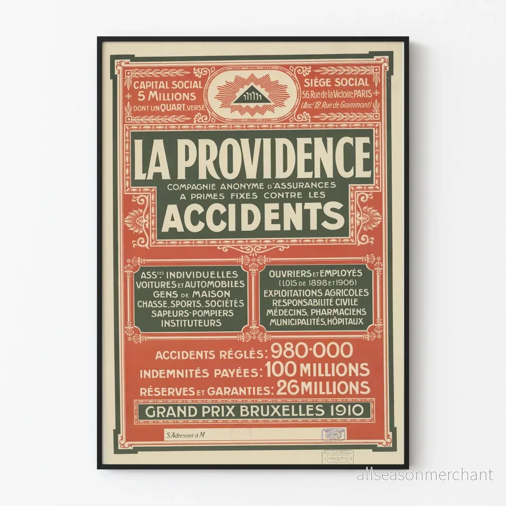 Poster La Providence Assurance Olycksfall Paris 1910 Poster La Providence Assurance Olycksfall Paris 1910