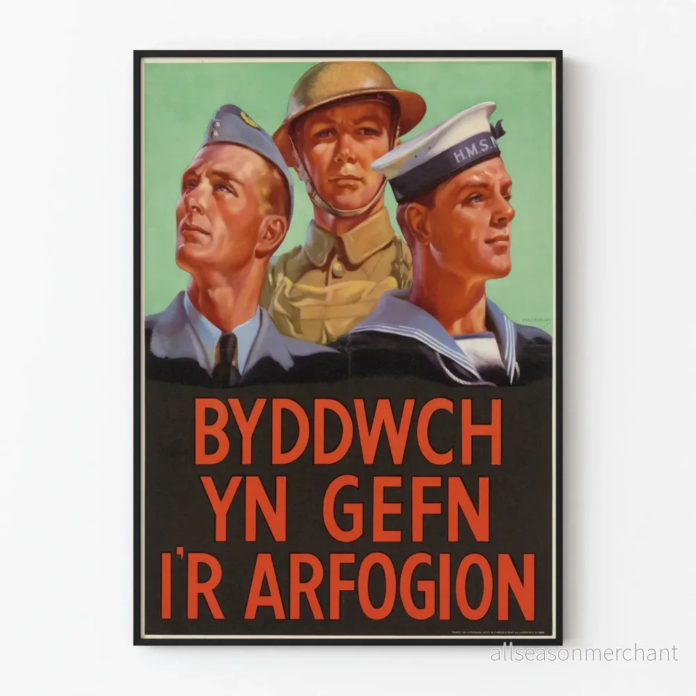 Vintage militär affisch av walesiska soldater i uniform