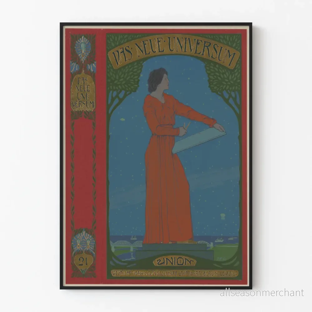 Vintage väggposter för inredning Das Neue Universum kvinna och stjärnor